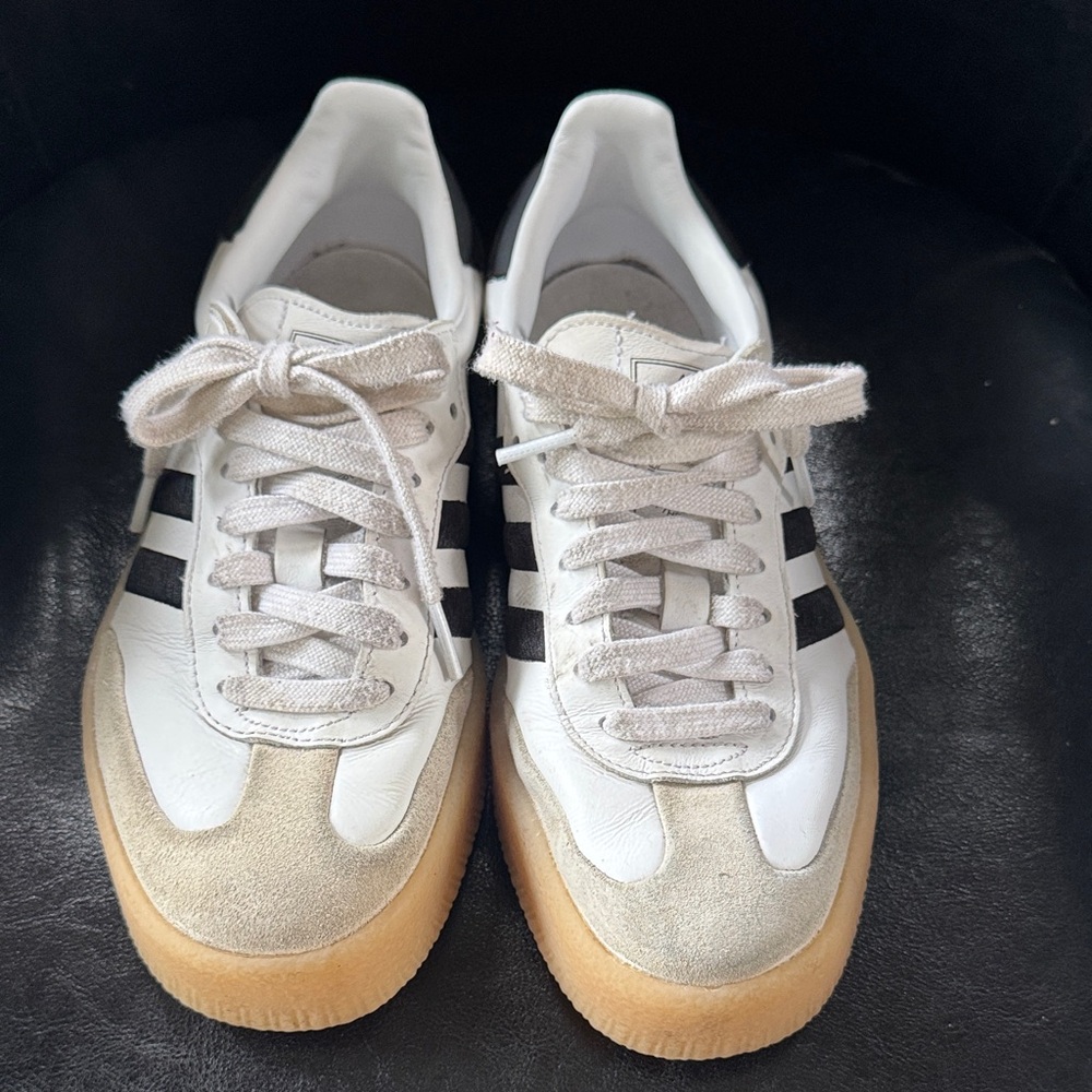 Adidas White and Black Sneakers with Tan Sole